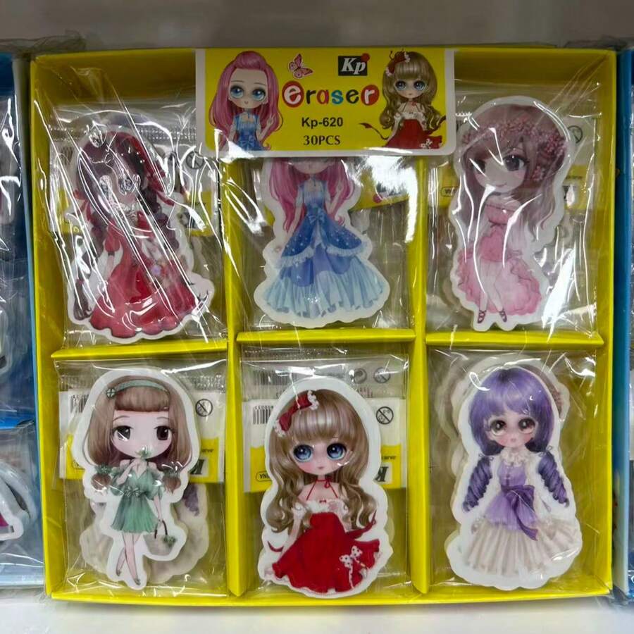6个/10个随机小公主卡通人物造型橡皮擦，适合作为送给小女孩的文具礼物和学校文具用品。 - 多色 - 查看 1