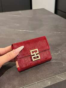 女款手風琴式卡夾，亮面鱷魚壓紋配金屬裝飾，多卡槽與鈔票隔層，迷你錢包，旅行必備，夏季黑色，節日畢業教師感謝禮，生日禮物，母親節禮物 - 紅色 - 查看 8