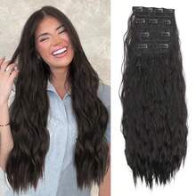 18-32 Inch 4pcs/Set Water Wave Clip-In Hair Extensions, Thick Density Full Head For Women - Multicolor - View 37