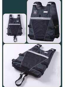 一件装中式浮力背心，轻便救生衣，成人冲浪钓鱼户外救生背心，皮划艇游泳漂浮背心，大口袋设计，可调节肩带，男女通用，漂流 - 黑色 - 查看 2