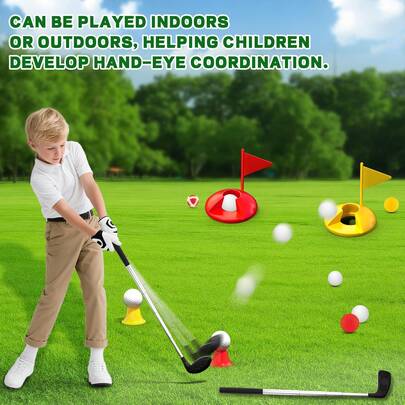 Toddler Golf Set, Indoor Golf Practice Mat, Battle Golf Game, With 6 Balls, 2 Iron Telescopic Poles, 6 Clubheads, Perfect For Family Fun, Outdoor Lawn, Poolside, Backyard Party Activity