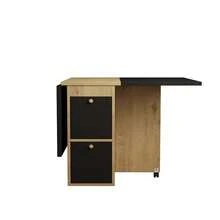 Dining Table Set (With Dining Table, 4 Chairs), Folding Dining Table, 120*80*75cm, Extendable Dining Table, Multifunctional Extendable Dining Table, Dining Chairs, White + Oak + Black - Black - View 8