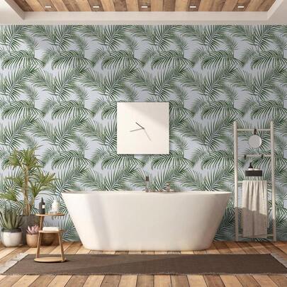 Self Adhesive Wallpaper Green Leaf, Patterned Sticky Back Plastic Roll, Bathroom Kitchen Cupboard Worktop Vinyl Wrap For Furniture Table