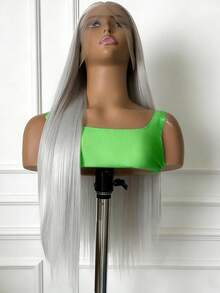 Silver Grey Straight Wig Synthetic Lace Front Wigs Elegant Casual 13x4 Lace Frontal Wig Free Parting Synthetic Lace Front Wigs Natural Looking Synthetic Heat Resistant Fiber Party Daily Use For Girls Daily Party - 灰色的 - 查看 6