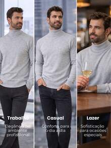 Baronesa Tricot Cacharrel Men's Cold Weather Blouse High Neck Knitting - Light Grey - View 4
