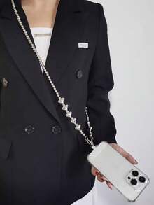 1 chiếc dây đeo điện thoại chéo vai thủ công kiểu tối giản, đính hạt cườm, hình trái tim, có dây đeo vai tháo rời, dài khoảng 120cm, màu đen/bạc. - Nhiều màu - Xem 3