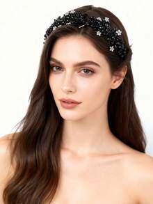 1pc Women's Bridal Rhinestone Headband, Wedding Bridesmaid Updo Hair Accessory, Handmade Crystal Headband, Wedding Party Royal Headpiece - Multicolor - View 2