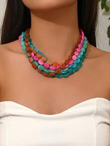 1 pieza o 6 piezas Collar de estilo bohemio de moda con cuentas de plástico de colores con patrón de corazón, cuentas con forma de estrella, conjunto de cuentas de arroz asimétricas de varios colores, múltiples estilos disponibles, adecuado para el uso diario de las mujeres, vacaciones, fiestas, banquetes nocturnos y talla grande ocasiones, el color, el patrón y el tamaño del plástico son multicolores hechos a mano, cada cuenta es diferente - Multicolor - Ver 2