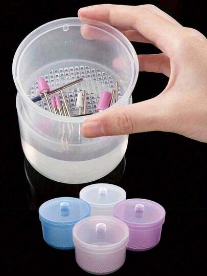 1pc Nail Drill Disinfection Box, Nail Buffer Head Cleaning & Disinfection Box (With Filter), Double-Layer Filtering Cleaning Box, Manicure Storage Box, Manicure Brush Cleaning Container