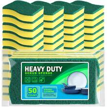 Sponges Kitchen, 50 Pack Heavy Duty Dish Sponge, Cleaning Dish Scrubber Sponge For Home And Kitchen, Stink-Free Cleaning Supplies For Pots, Pans Kitchen Essentials Household Items - S形 - 查看 10