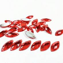 100 piezas/paquete Cristales de diamante de imitación rojos de acrílico de tamaños mixtos con parte trasera plana para coser, gemas de acrílico, diamantes para manualidades DIY, vestidos, ropa, zapatos, decoración de bolsos - Rojo - Ver 2