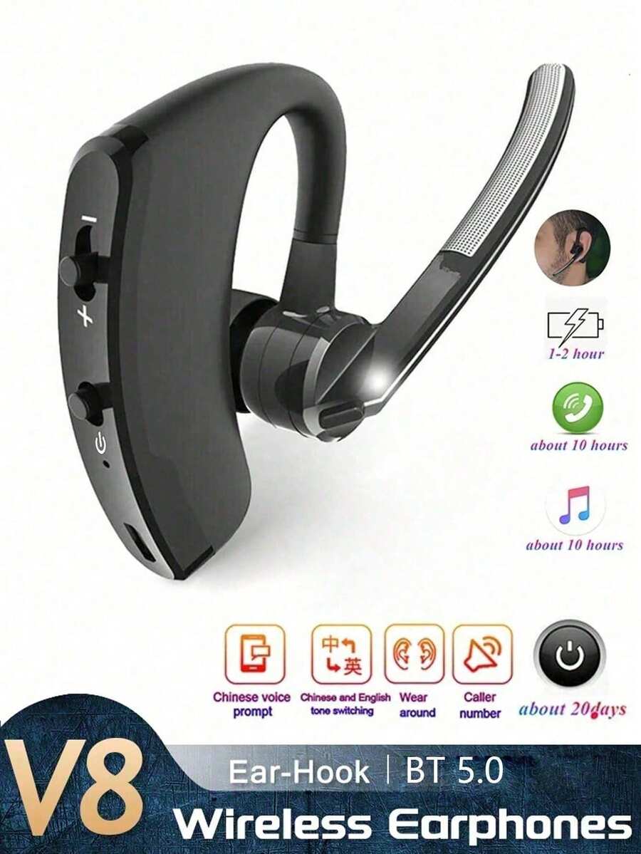 V8 Business Style Csr Stereo Wireless Earphone With Ear-hook - V8 - View 1