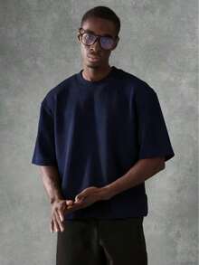 Oversized Boxy Cut Short Sleeve Jersey T Shirt Casual Crop Fit Streetwear Modern Minimalist All Season Essential Top-Comfortable Retro Cotton T-Shirt-K91-Unisex Casual Vintage Street-Style Loose-Fit Cotton T-Shirt Top - 藏蓝色 - 查看 8