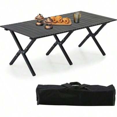 QW   Aluminum Folding Camping Table Portable Foldable Picnic Table Outdoor Lightweight Roll-Up Camping Table Collapsible Camp Table For Beach Party Patio BBQ Travel Backyard