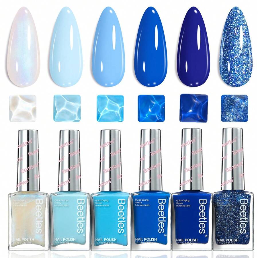 Beetles 6 Colors 7.5ml/0.25 Fl Oz Nail Polish Set - Love In Echo Quick Dry Spring Formula, Salon Long Lasting DIY Pastel Nail Art Gifts For Women - 6 Colors Ocean Starlight - 查看 1