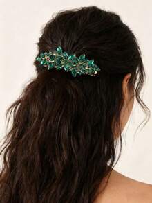 1 chiếc kẹp tóc đính ngọc trai bằng nhựa - màu xanh lá - Xem 1