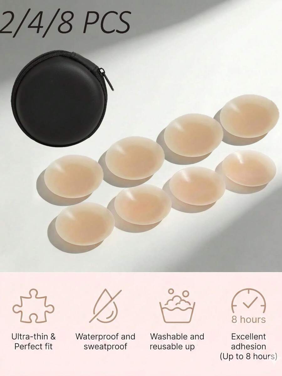 2/4/8片装可重复使用硅胶乳贴，无缝隐形自粘乳贴 - 女士内衣及配饰 - 杏色 - 查看 1
