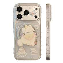 Kavenfort Cute Transparent Magnetic Phone Case With Blue And Pink Kitty Pattern, Comes With Magnetic Stand, Soft & Adorable Cat Magnetic Stand Suitable For IPhone 17 Pro Max, Also Fits Apple 16, 13, 11, 15. Transparent, Anti-Drop, Creative, Geometric, Cartoon Style, Cute, Fresh, Niche, Ins Style - Clear - View 12