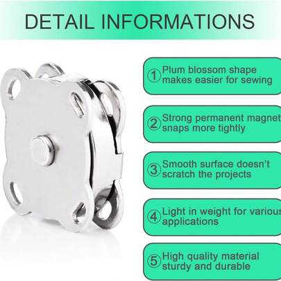 10pcs Silver High Strength Magnetic Lotus Flower Sewing Magnetic Buttons, Round Magnetic Snap Closure For Bags, Strong Invisible Buttons