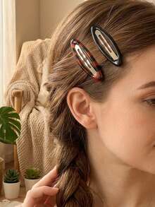 6pcs Girls' Casual Leopard Print Waterdrop Oval Bang Clips Side BB Clips Suitable For Daily Wear - Multicolor - View 2