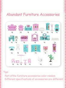 Juego de casa de muñecas con 4/5/7/9/11/14 habitaciones con muebles y accesorios, ensamblaje DIY de castillo de princesa para niños, regalo de cumpleaños para niños de 5/6/7/8/9+ años - Rosa - Ver 11