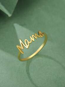 1pc Minimalist Stainless Steel English Letter "Mama" Ring, Fashionable Gift For Mother's Day And New Moms - Simple Series - View 5