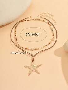 Bộ 2 chiếc vòng cổ thủ công phong cách Bohemian đính hạt cườm với mặt dây chuyền hình sao biển, vòng cổ choker thời trang đa năng phù hợp để đeo hàng ngày, đi du lịch và dự tiệc. Hướng của sao biển được chọn ngẫu nhiên và không cố định. - Nhiều màu - Xem 5