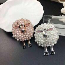 1pc Fashionable Alloy Sheep Shaped Brooch With Faux Pearl Decoration, Suitable For Women's Festive Party Clothing, Coat Accessory - 粉色 - 查看 5