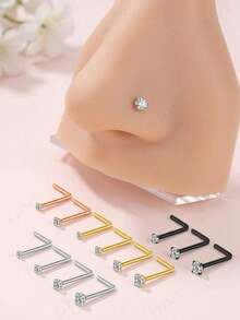 CIZME 4件装 20g/22g 鼻钉 1.5/2/2.5/3mm 闪亮钻石鼻钉 银色 金色 黑色 L型骨形鼻钉 男女日常佩戴 - 4pcs/set - 查看 1