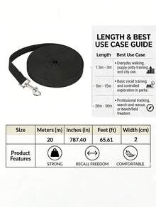 HOLAPET 1 Pc Long Durable Nylon Dog Leash For Recall Training Daily Walking, Strong Pet Tracking Lead For Small Medium Large Dogs, Available In 1.5m-50m Lengths - Black - View 12