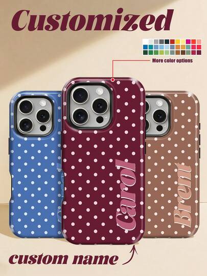 1pc Pink Polka Dot Fashion Phone Case, Matte Burgundy Base 2-In-1 Customizable Phone Case, Suitable For IPhone 17, 17 Air, 16, 15, 14, 13, 12, 11, Pro Max And Plus Models, Elegant Design Suitable For Boyfriend/Girlfriend Birthday, Wedding, Seasonal Celebrations
