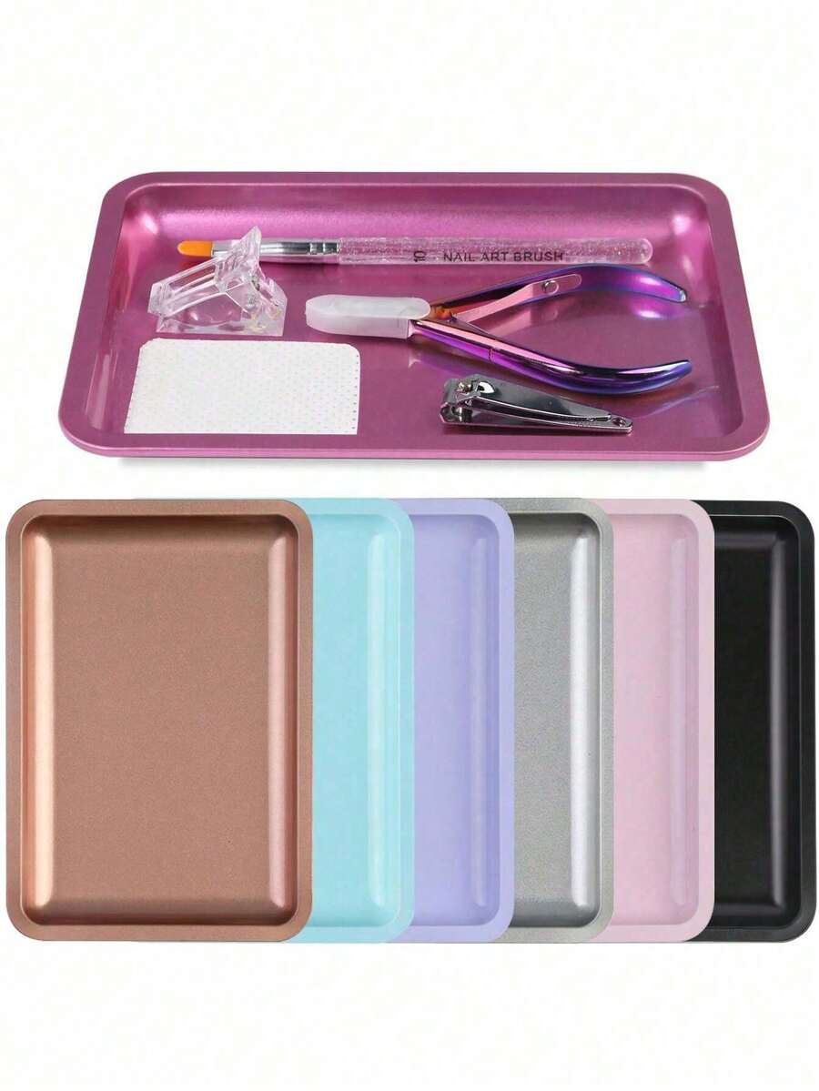 1pc Colorful Rectangle Stainless Steel Jewelry Tray Stackable Portable Multifunctional Vanity Organizer For Dresser Bathroom Desktop Home Decor Jewelry Cosmetic Makeup Nail Tool Fruit Storage Gift - Multicolor - View 1