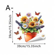 1/2片装,色彩鲜艳的盆栽植物窗贴,饰有彩色花卉和蝴蝶图案。可移除且无需胶水,适用于窗户、橱柜、客厅和家居装饰。 - 花卉窗貼 - 查看 13