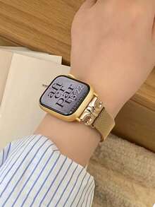 1条不锈钢金属配件金色表带，兼容 SE、S11-S1，尺寸可选38mm、40mm、41mm、42mm、44mm、45mm、46mm、49mm，奢华磁吸可调节金色表带，智能手表表带，女士表带，夏季沙滩配饰，生日派对、婚礼、商务活动、节日礼物 - 金色 - 查看 4