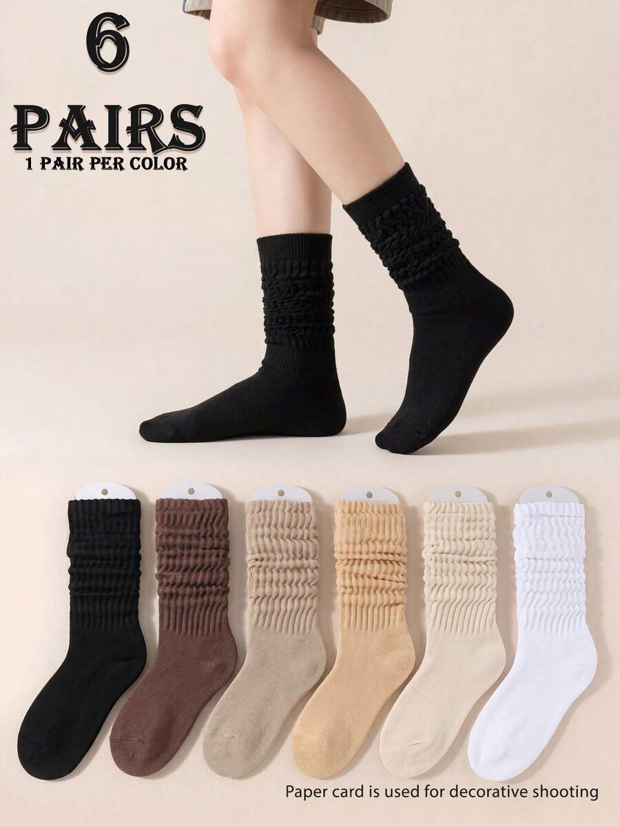 6 pares de calcetines casuales de unicolor y ajuste suave para mujer, versátiles para uso diario, regalo del Día de San Valentín, a juego para cualquier ocasión