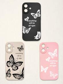 Funda de teléfono suave con protección de lente, 3 piezas con estampado de mariposa y letra, mariposa + estampado de eslogan "Todo estará bien", compatible con iPhone y Galaxy - Multicolor - Ver 26