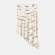 Saia de Festa Elegante com Poá de Cetim para Mulheres, Bainha Assimétrica, Leve, Uso Externo de Verão, Branca - Branco - Visão 3