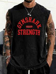 Men's Printed Vintage Washed Vest, Loose Fit, Casual Street Style, A Must-Have Item For Street Wear And The Gym. - màu đen - Xem 1