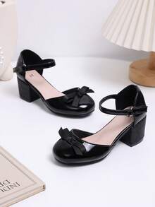 1 Pair Spring/Summer New Children's Bowknot Semi-High Heel Princess Shoes, Please Purchase Based On Insole Length, Buy One Size Larger For Large/Wide Feet - Black - View 6