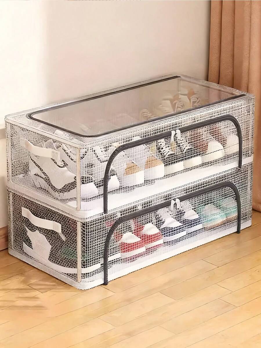 Transparent Shoe Storage Box Foldable Under-Bed Storage Organizer For Shoes Clothes & Home Organization No Assembly Shoe Rack Waterproof Closet Storage For Bedroom Living Room Dorm Under The Bed Shoe Cover Room Decor Home Decor Back To School