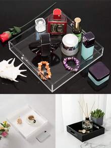 1pc Acrylic Tray, Fashionable Multifunctional, Transparent Rectangular Storage Box, Space-Saving, Can Be Used To Store Cosmetics, Snacks, Toiletries, And Food - Clear - View 5
