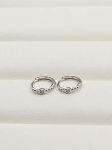1pc S925 Sterling Silver Minimalist Twisted Circle Single Stone Nose Ring, Korean Minimalist Style Women's Nose Stud Jewelry, Ideal Gift For Mother's Day And Valentine's Day - Single - View 7