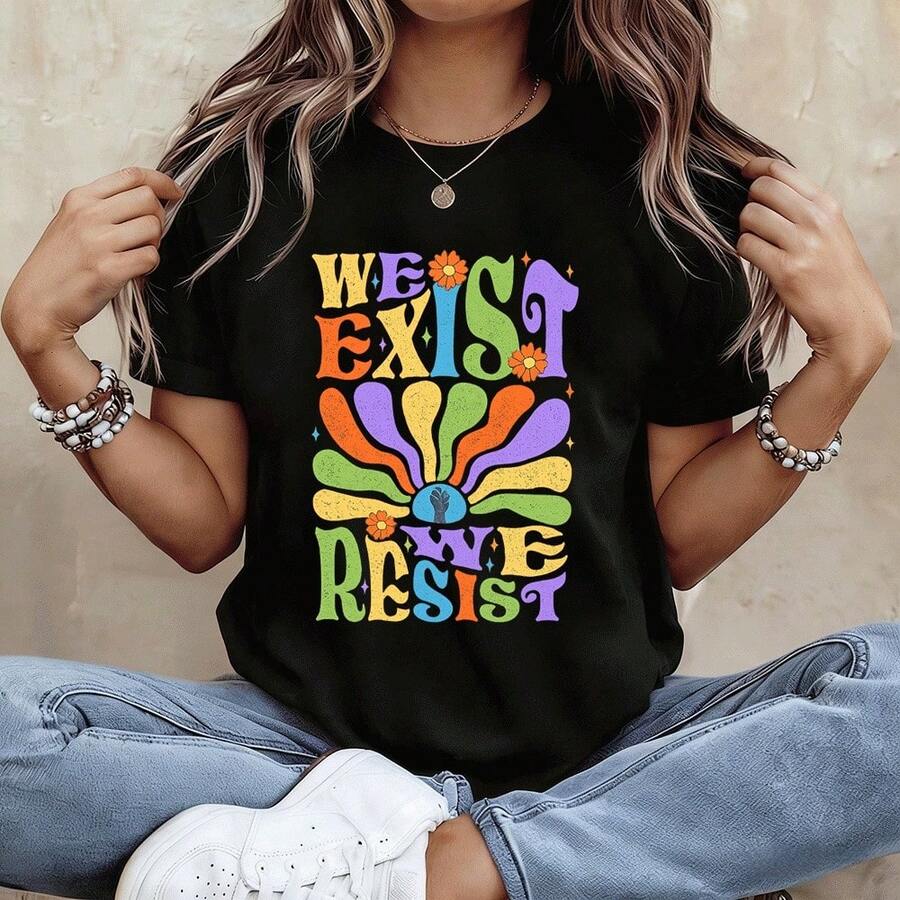 Colorful Retro Floral Vintage Streetwear Casual Unisex Printed Fashion T Shirt Fashion Tee New Cotton Short Sleeve Crew Neck - 黑色 - 查看 1