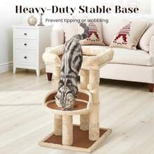 Árbol de gatos de varios niveles para gatos de interior torre moderna para gatos con camas dobles y postes rascadores árbol de gatos de 27 pulgadas para gatos y gatitos grandes torre de - Beis - Ver 7