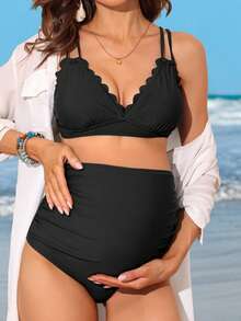 Bộ bikini bầu cổ chữ V sâu, cạp cao, kiểu dáng giản dị và thanh lịch. - màu đen - Xem 3