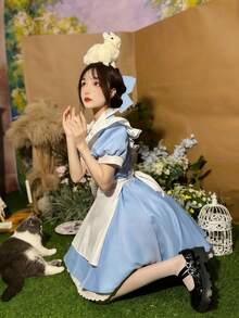 逃跑公主愛麗絲藍色洋裝女僕裝法式甜美青春萬聖節服裝 - 藍色 - 查看 2