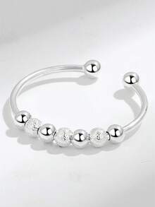Flyleaf 1 Piece Simple Style S925 Sterling Silver Stress Relief Anxiety Adjustable Ring Matte Beads Open Rings For Women Men Fine Jewelry Suitable For Daily Commuting Wear - Silver - View 10