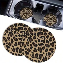 Leopard Print Style 2 Pieces Car Cup Holder Coaster - Non Slip, 2.8-Inch Made Of Natural Rubber, Washable, Weighing 15 Grams Per Piece, Perfect For Car Interior Accessories - Suitable For Car Owners - Suitable For Daily Use - An Excellent Gift For Car Enthusiasts - Brown Leopard Print 2-piece Set - View 8