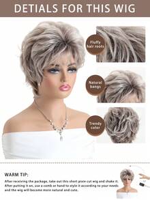 Women's 10-Inch Fashionable Fluffy & Natural Short Curly Synthetic Hair Alloy Gold With Bangs Suitable For Daily Wear,Evening Parties, Gatherings, Outings And Birthdays - 混金色 - 查看 6