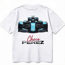 Playera Checo Pérez N ° 11 con Estampado de Sponsors y Auto de Fórmula 1 , Camiseta de Algodón Premium para Hombres y Mujeres Fans de la Mexicana3 - Blanco - Ver 1